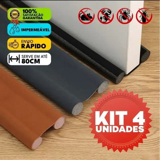Kit 4 Veda Porta AJUSTÁVEL Proteção Protetor de Porta Impermeável Rolinho Duplo 80cm Comprimento