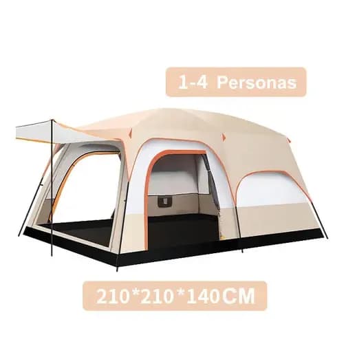 Tenda de acampamento familiar grande para 1-4 pessoas, 210 * 210 * 140 cm, bege