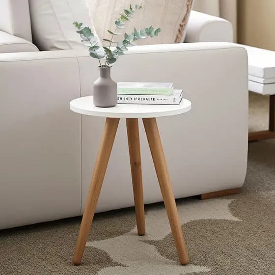 Mesinha De Canto Redonda Pe Palito Lateral Sofa