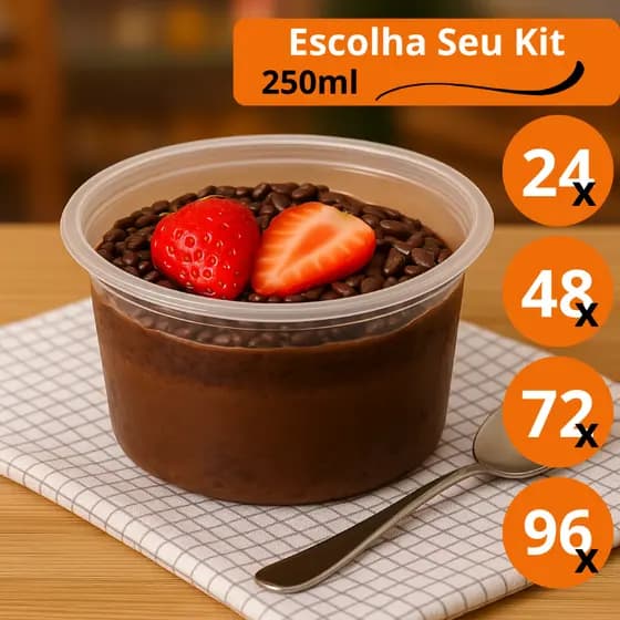 24, 48, 72, 96 Unidades, Pote Plástico Redondo 250ml Pote Para Bolo Sorvete Etc - BP Potes
