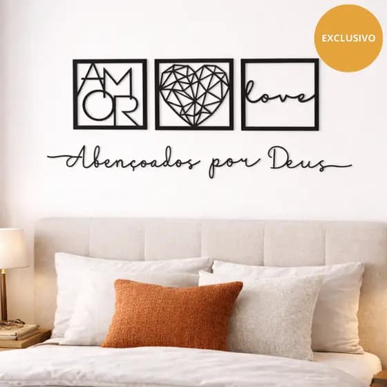 Quadro Decorativo Quarto Casal + Frase de Parede Abençoados por Deus Religioso de Quadro de Cabeceira em Mdf