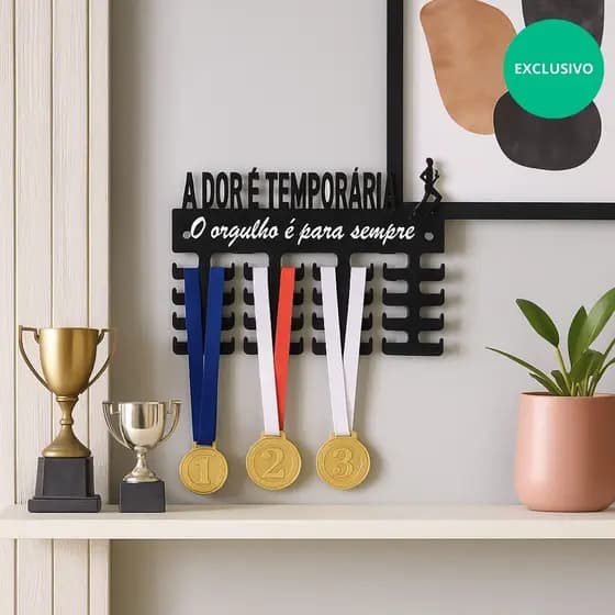 Porta Medalhas De Corrida Masculino - Frase A dor É Temporária O Orgulho É Para Sempre Parede decorativo cabeceira sala
