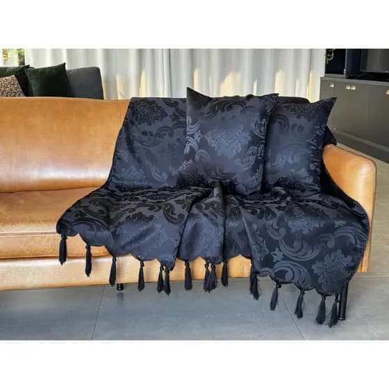 Xale Manta Sofá Jacquard Preto 1,80mx1,40m