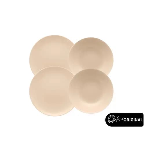 Kit Essencial Unni Merengue Oxford – Elegância em cada refeição (2 Pratos Fundos + 2 Pratos Rasos)