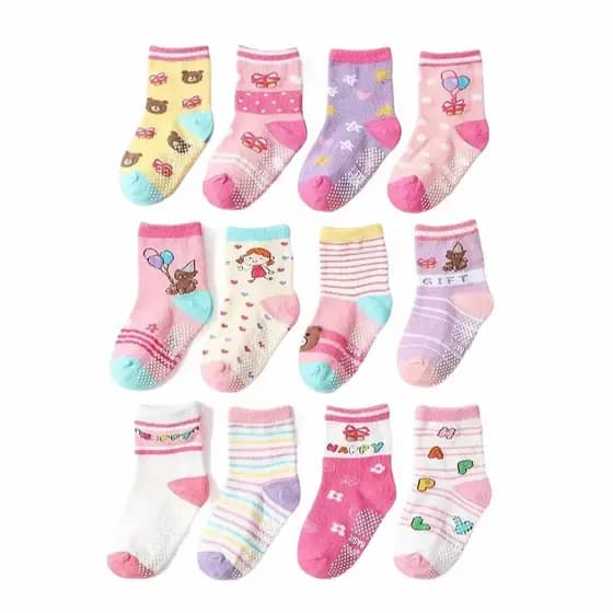 Kit 6 e 12 Pares de Meias Infantil para Recém Nascidos e Bebê Menina c/ Antiderrapante