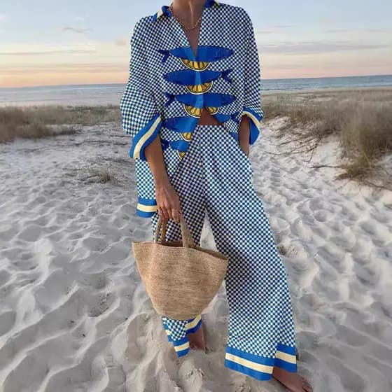 Estilo Novo Europeu Americano Criativo com Sombreamento de Peixe, Terno Casual Solto, Calças Esportivas de Perna Larga,