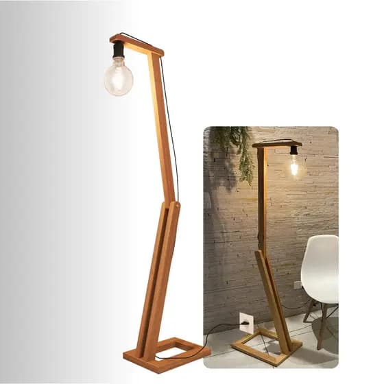 Luminária Pé Palito Flexível Madeira Design Industrial Vintage Decoração
