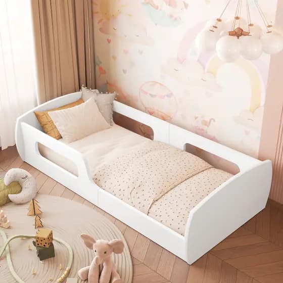Cama Montessoriana Infantil Com Proteção Lateral Branca Transição Berço