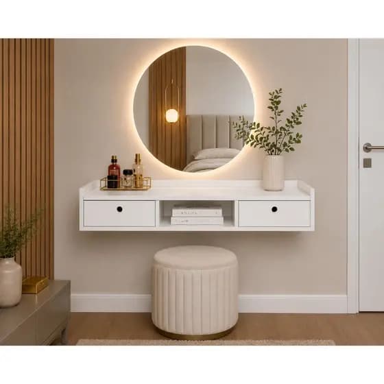 Penteadeira Flutuante Com Gavetas MDP Premium Branco Camarim Moderna