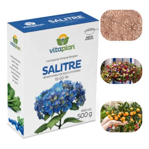 Fertilizante Adubo Mineral Salitre Chile Vitaplan 500g Misto Com Nitrogenio, Potassio Todas Plantas