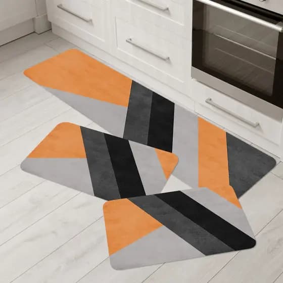 Kit 3 Tapetes para sua Cozinha | Cores Vivas para Decorar - Passadeira + Tapetes Antiderrapantes