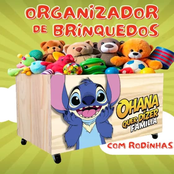 Caixote de Madeira para Brinquedos Personagens, Caixa Organizadora, Baú de Madeira com rodas