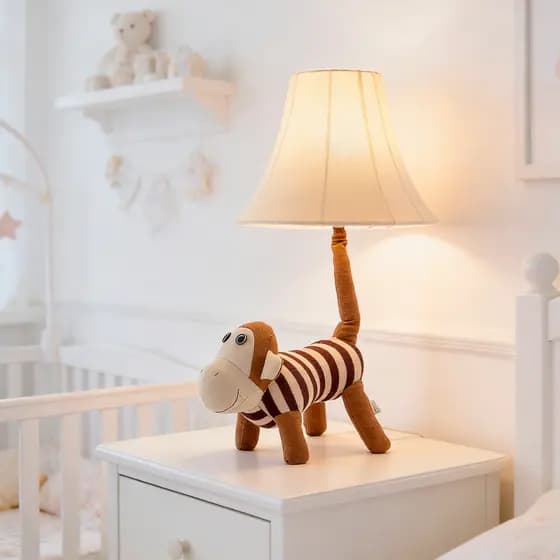 Abajur Infantil Macaco Pelúcia Luminária Quarto Bebê Criança Luz Noturna Decoração Presente