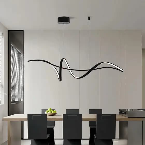 Pendente LED Espiral 120cm Moderno 3 Cores Bivolt Lustre Sala Jantar Cozinha Ilha Preto
