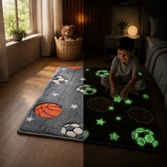 Tapete Infantil Brilha no Escuro 1,00m x 1,40m Antiderrapante e Antialérgico -Tapete Criança Quarto