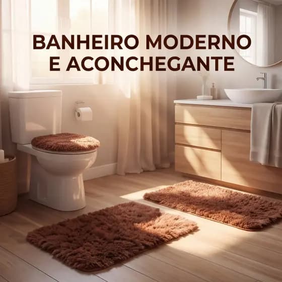 Jogo de Banheiro 3 peças Peludo Felpudo Antialérgico Antiderrapante