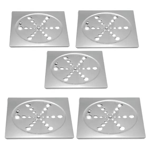 Kit 5 Ralo Grelha Quadrado 9,5x9,cm Inox Abre Fecha Rotativo