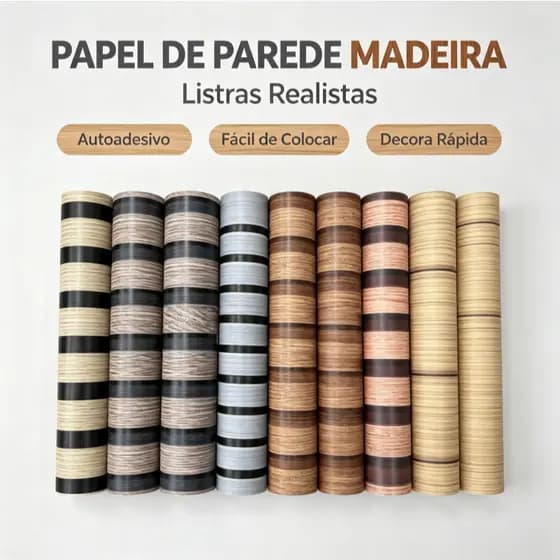 Papel de Parede 3d Autocolante Decorativo Para Sala Ripado Amadeirado Marmorizado Quarto Autoadesivo