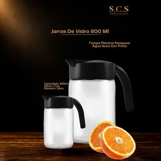 Kit 03 Jarras Vidro 800ml ideal para restaurante|bar|chirrascaria|armazenamentode líquido|suco|agua|cozinha