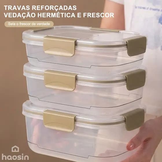 Conjunto De 3 Recipientes Herméticos Com Fechaduras – Para Alimentos , Cortes Frios , Frutas E Vegetais Cores Aleatórias