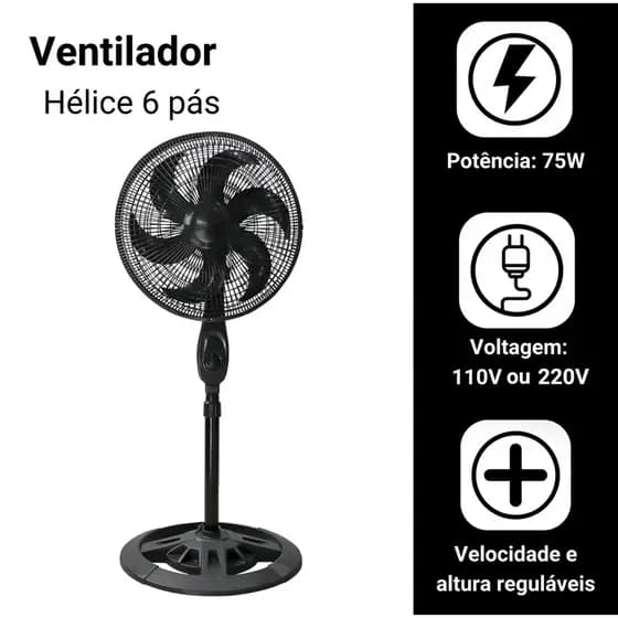 Ventilador de coluna Turbo TYF 40cm-127cm, seis lâminas, 75W, economia de energia, três velocidades, velocidade do vento
