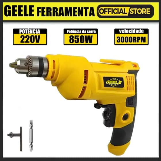 Furadeira 3/8 pol Reversível 850W Mandril 10mm Auto Reverso Profissional