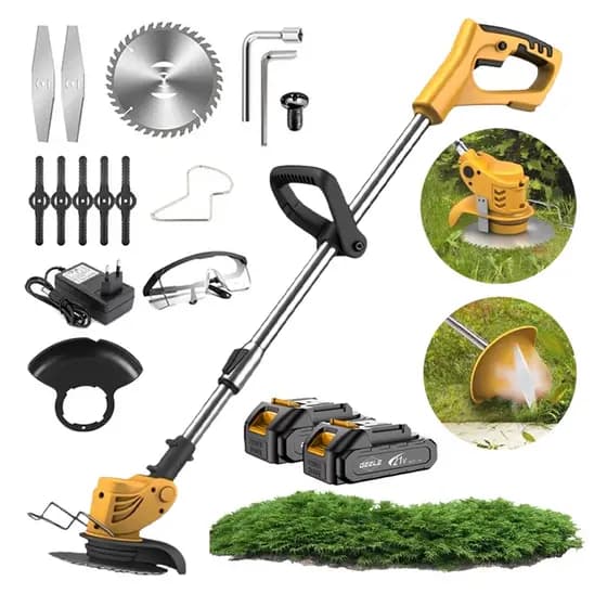Roçadeira Aparador De Gramas Profissional 21v Duas Baterias 2000W 12000RPM GEELE
