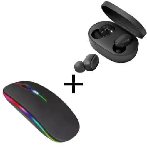 Kit Mouse Sem Fio Recarregável Led Rgb Ergonômico e Fone De Ouvido Sem Fio Xiaomi Redmi Airdots