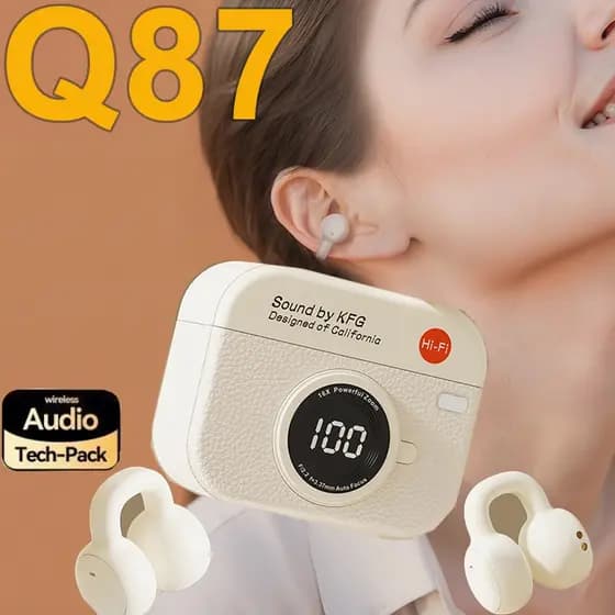 Fones de ouvido sem fio OWS-Q87 com Bluetooth 5.4, música ininterrupta, carregamento tipo C, 200 mAh - Fones de ouvido s