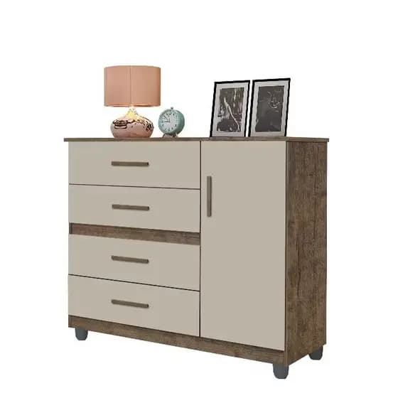 Comoda 4 gavetas 1 porta para quarto Prata - Envio Imediato