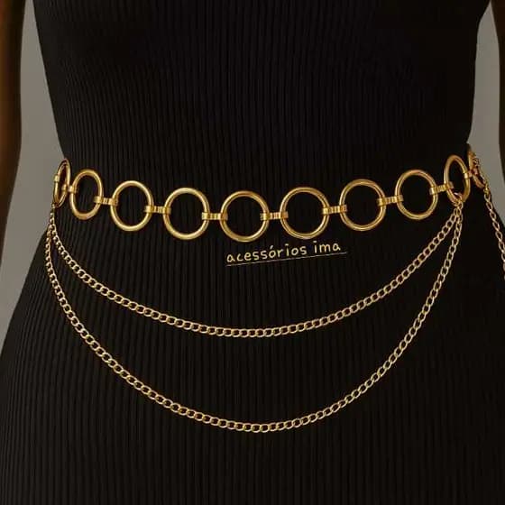 Cinto Corrente Feminino Argola com 2 Corrente Fino