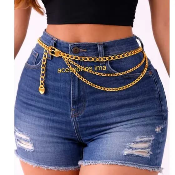 Cinto Corrente Feminino Metal com 2 Corrente Fino da Moda Blogueira