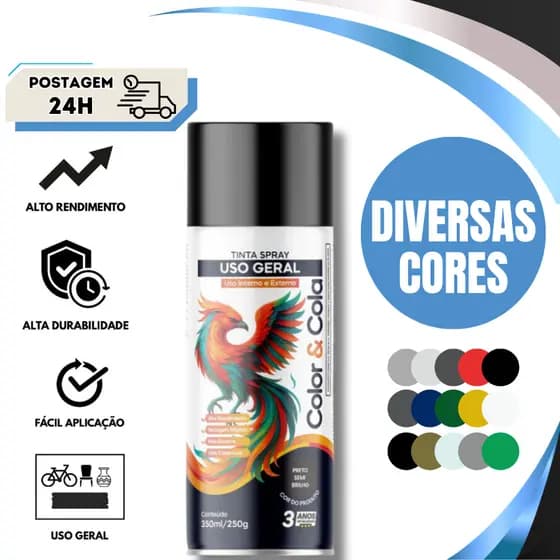 Tinta Spray Uso Geral Multiuso Secagem Rápida Madeira Metal 350ml