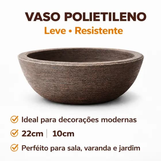 Vaso Cuia 22cm de Boca em Polietileno para Plantas Decorativo Leve Resistente Casa Jardim