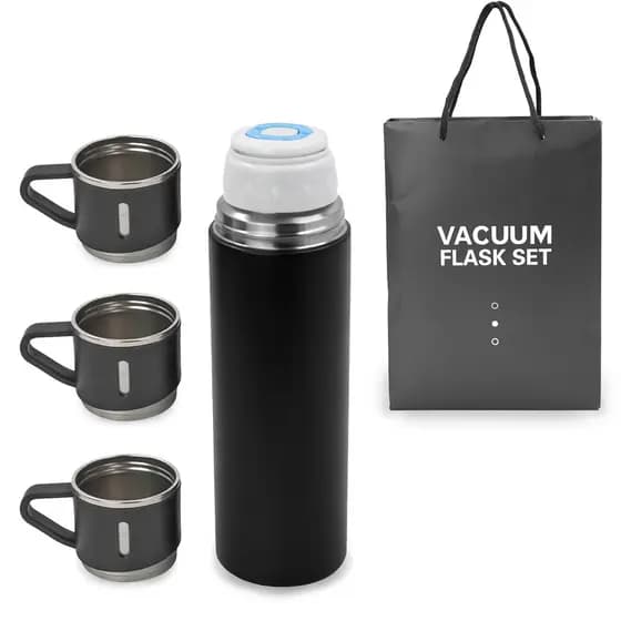 Garrafa Térmica Dupla 3 Copo Aço Inox Squeeze 500ml Cor:Preto