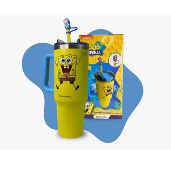 CANECA TÉRMICA TUMBLER C/PINGENTE 1,15LT BOB ESPONJA