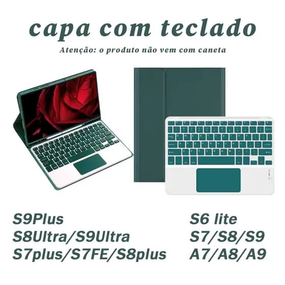 capa com Teclado Touch para Samsung Tab S6lite A7 A8 A9 A11 A11+ S7 S8 S9 S7+ S7FE S8+ S9+ A9+ S8Ultra S9Ultra