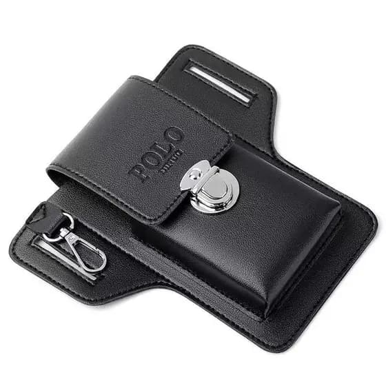 Pochete Masculina em Couro Marrom Porta Celular, Cartões e Chaves - Passante para Cinto e Chaveiro