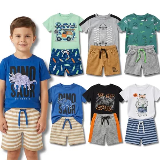 Kit 6 Peças Roupa Infantil/Juvenil Menino 3 Camisetas + 3 Bermudas Masculino Verão