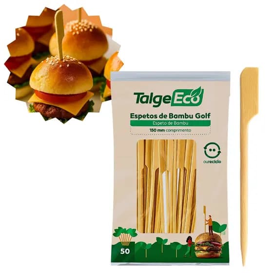 Kit 100, 200 ou 500un de Espeto de Bambu Golf 15cm TalgeEco®, Hamburgueria, Petisco