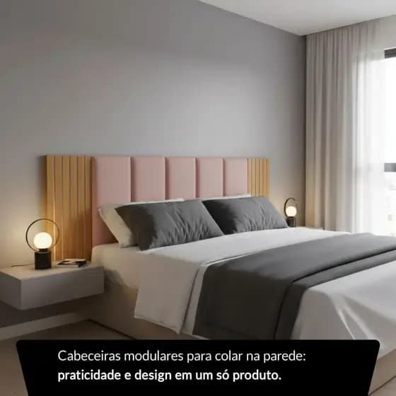 Kit de 4 ate 12 Peças Cabeceira Modular + Painel Ripado MDF Para Cama Box Casal King Queen
