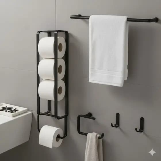 Kit de Banheiro Completo 4 Peças em Metal Suportes Porta Toalhas e Acessórios de Banho Suporte de Papel Higiênico