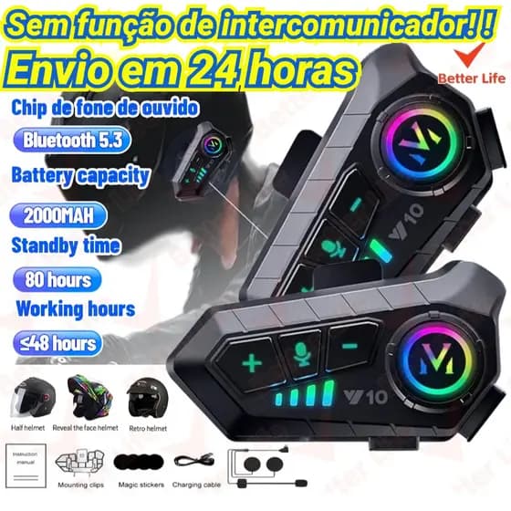 Y10 Motocicleta Sem Fio Bluetooth 5.3 Fone de Ouvido Capacete Kit de Chamadas Mãos Livres À Prova D'Água Intercom