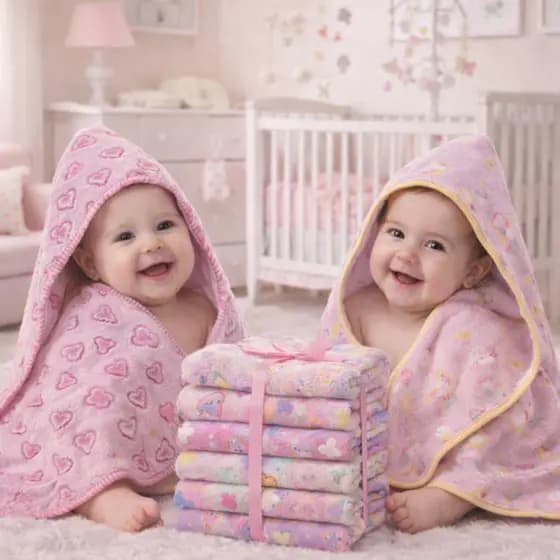 Toalha Bebe com Capuz Kit 2 Unidades Super Macia Forro Fralda Fleece 100% Algodão