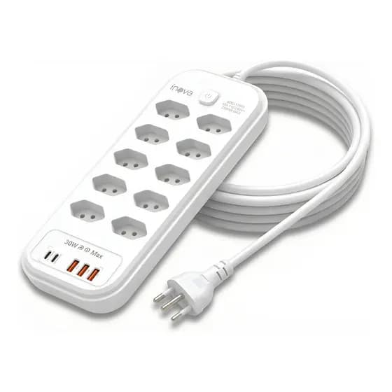 Filtro De Linha 10 Tomadas 3 Usb 2 Usb-c Power 2500w Bivolt Branco 127/220v SOC-12991