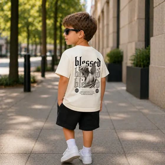 Camiseta Infantil Streetwear Blessed Menino Algodão Premium Estampada