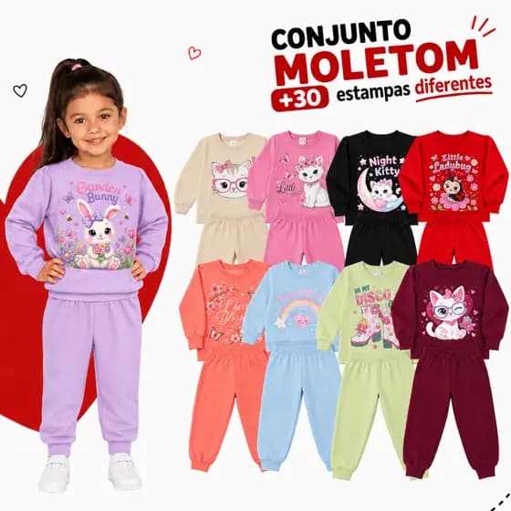 Kit Sortido 6 Peças de Roupas Feminino Infantil Inverno –3 blusas+3 calças de 1 ao 8–Kit 3 Conjuntos