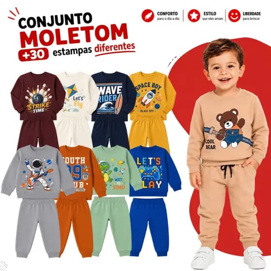 Kit Sortido 6 Peças Roupas Masculino Infantil Inverno –3 blusas + 3 calças de 1 ao 8–Kit 3 Conjuntos