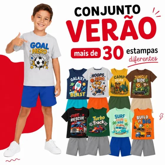 Kit 12 Peças Roupa Infantil Masculina Verão para Menino – Conjuntos Confortáveis para Dia a Dia e Passeio