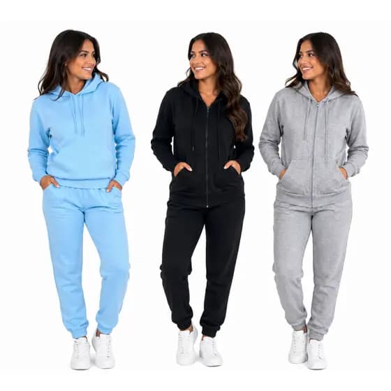 Conjunto Moletom Feminino Com Ziper Adulto Inverno Premium Casaco e Calça Ajustado Nos Punhos